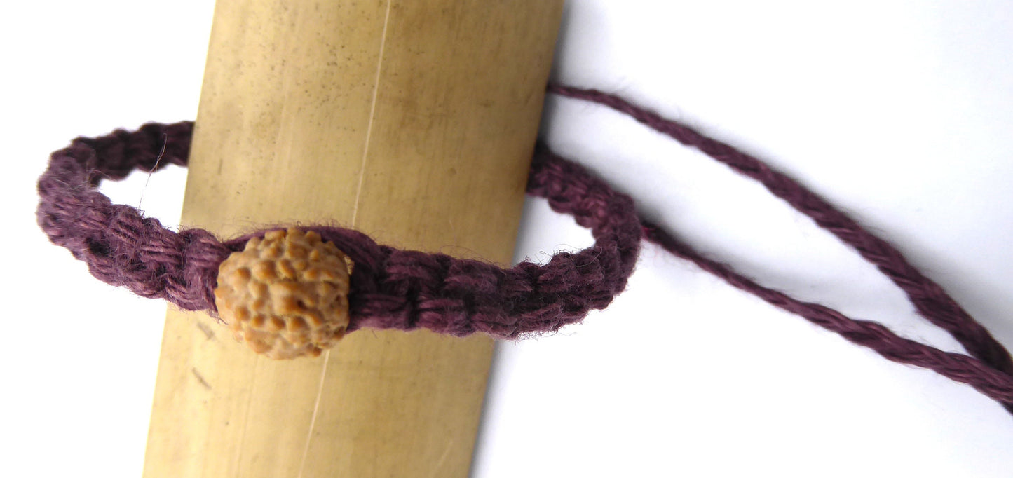 Natural Linen Rudraksha (Elaeocarpus) Bracelet, Burgundy