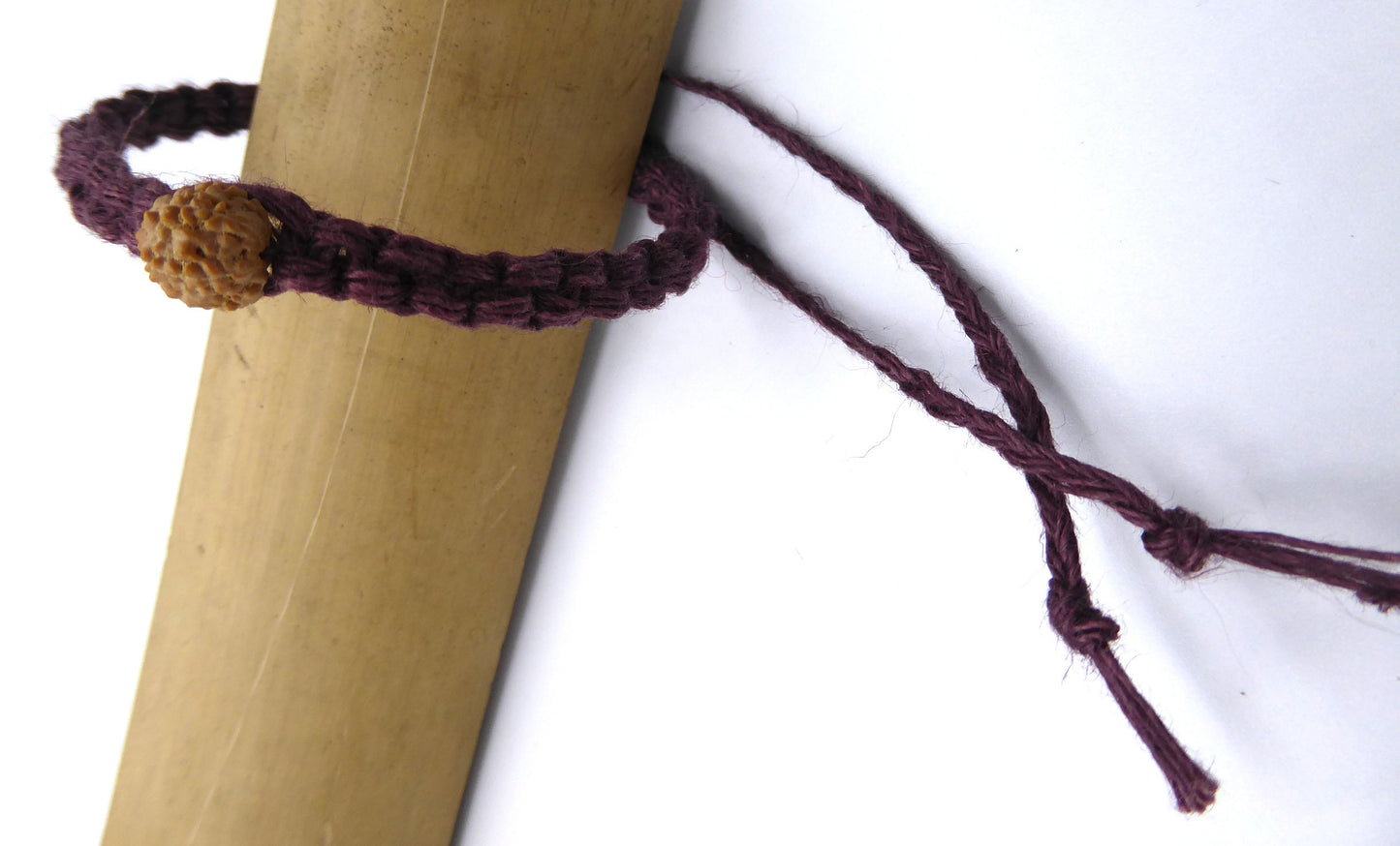 Natural Linen Rudraksha (Elaeocarpus) Bracelet, Burgundy
