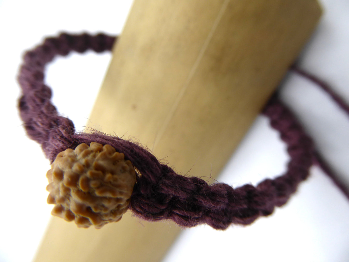 Natural Linen Rudraksha (Elaeocarpus) Bracelet, Burgundy