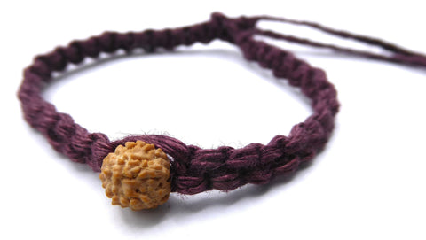 Natural Linen Rudraksha (Elaeocarpus) Bracelet, Burgundy