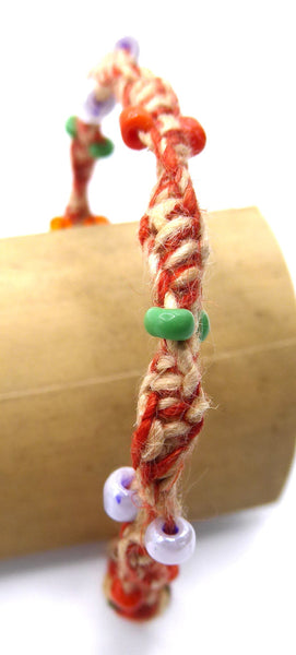 Beaded Linen Cord Bracelet, Orange
