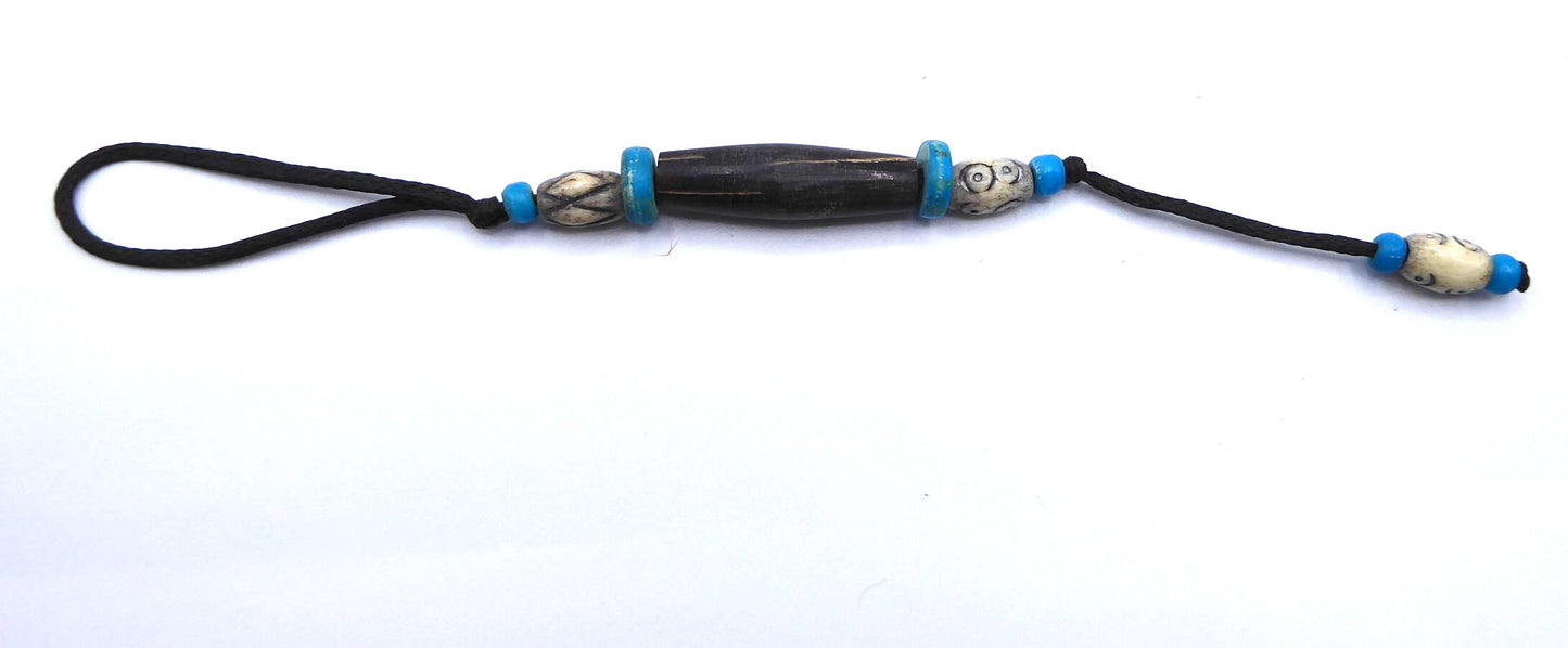 Buffalo Bone Strap/Phone Charm/Bag Charm/Keyring strap/Lanyard. Turquoise & Black *Handmade*