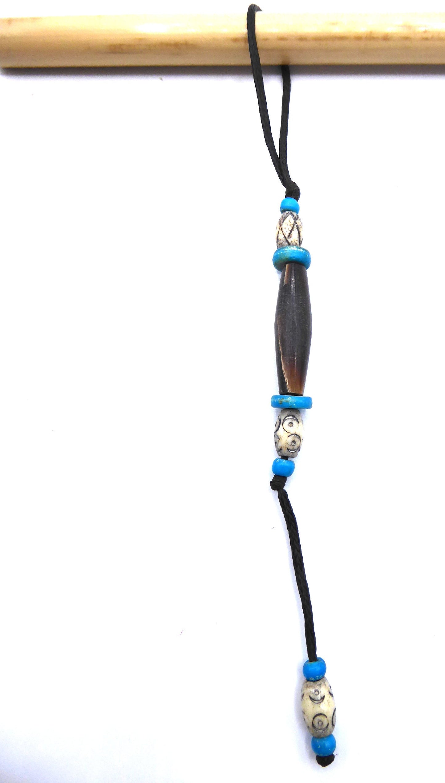 Buffalo Bone Strap/Phone Charm/Bag Charm/Keyring strap/Lanyard. Turquoise & Black *Handmade*