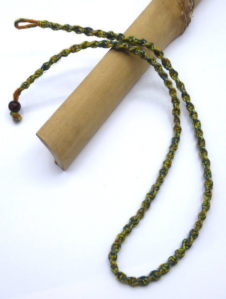 Handmade Green Cord Necklace, Cotton; Lime & Indigo