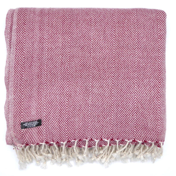 Cashmere blanket, Herringbone; Mulberry and White