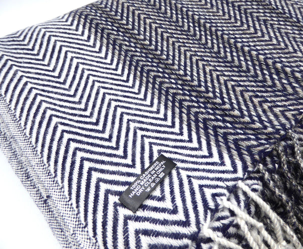 Cashmere blanket, Black, Grey and White Chevrons,