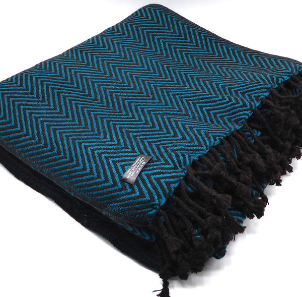 Cashmere blanket, Black and Green chevron