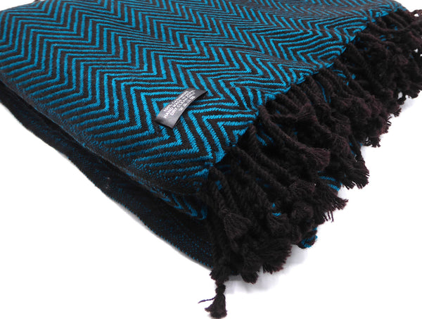 Cashmere blanket, Black and Green chevron