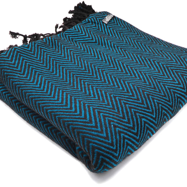 Cashmere blanket, Black and Green chevron