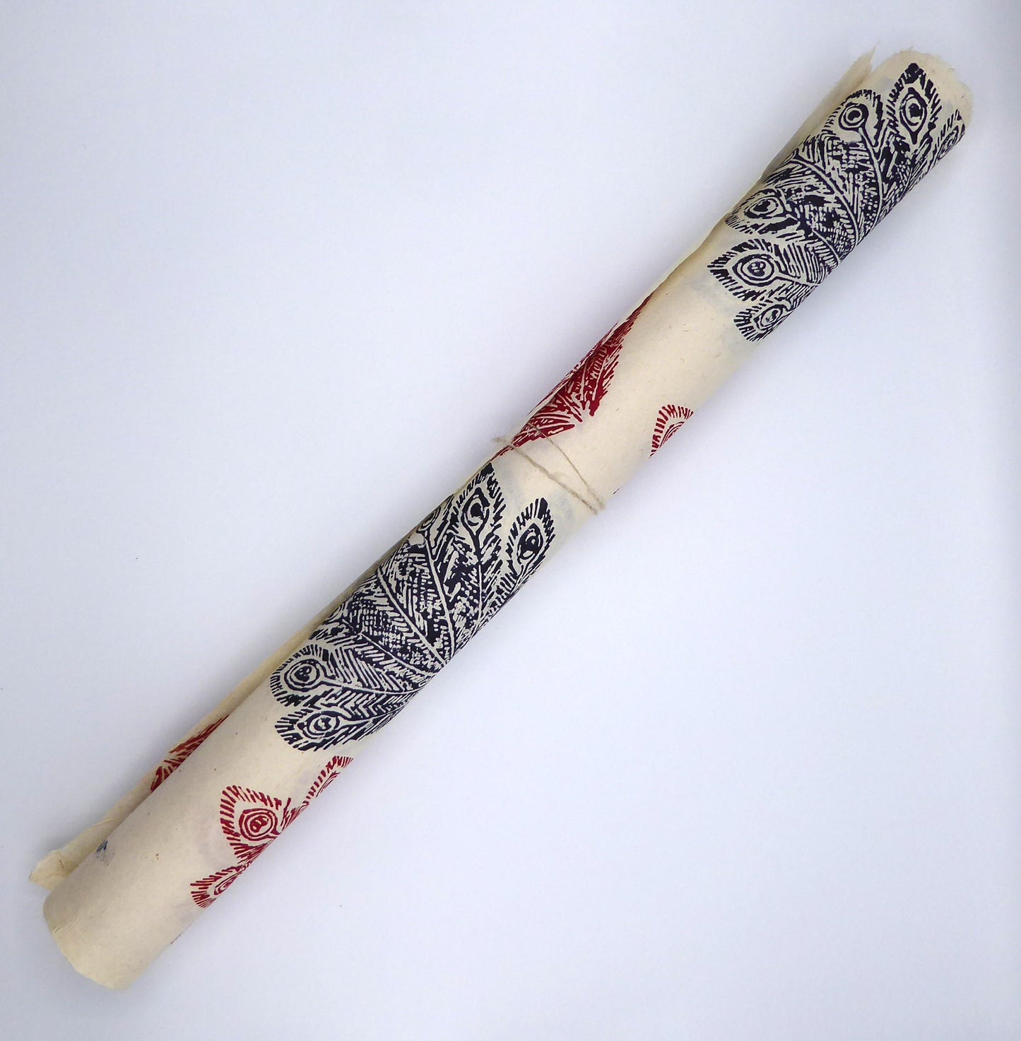 Peacock Feather Block Printed on Lokta Paper, Handmade, Tree Free & Sustainable