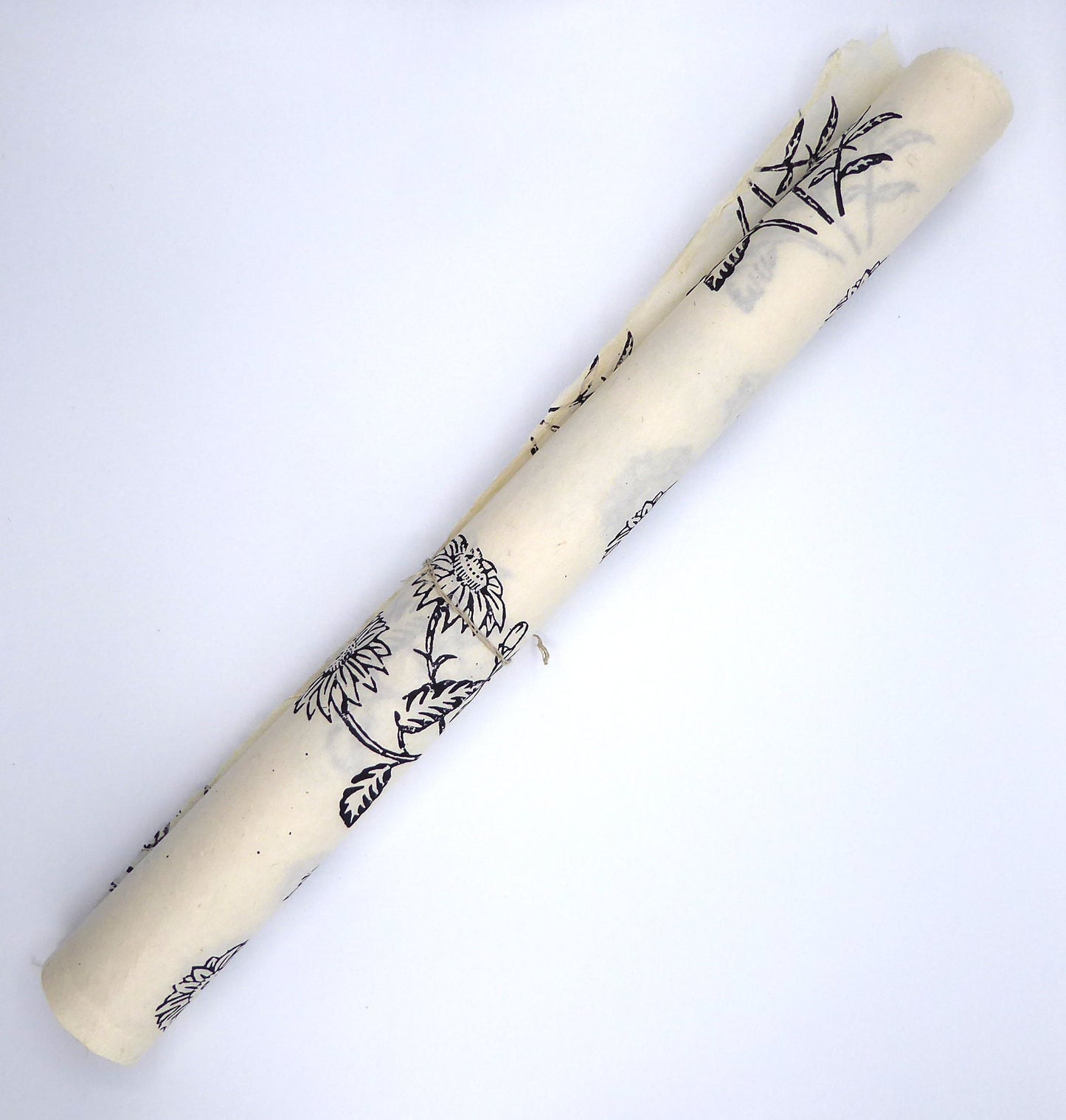 Black Wildflowers block printed on Lokta Paper, Handmade, Tree-Free & Sustainable