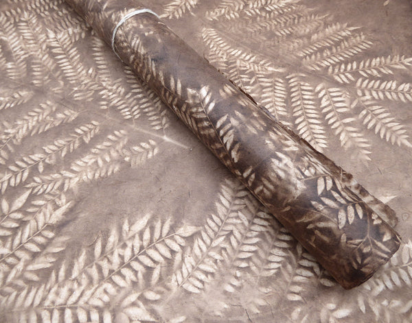 Solar Leaf Print on Vegetable Dyed Lokta Paper; Handmade in the Himalayas. Tree Free & Sustainable