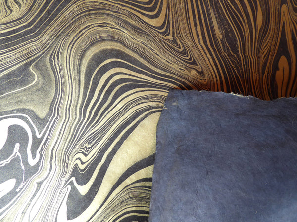 Black & Gold Marbled Lokta Paper Handmade in the Himalayas. Tree Free & Sustainable