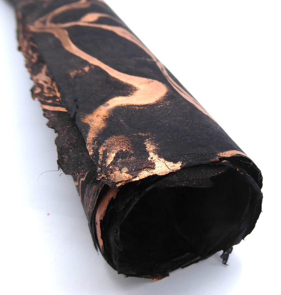 Black & Copper Marbled Lokta Paper Handmade in the Himalayas. Tree Free & Sustainable;