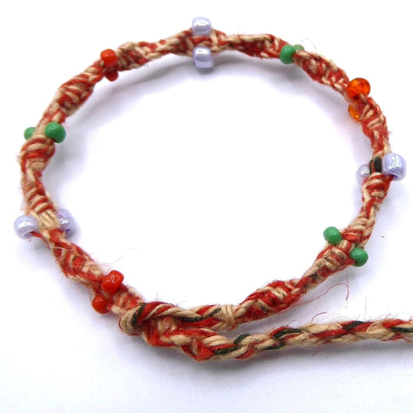 Beaded Linen Cord Bracelet, Orange