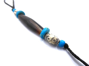 Buffalo Bone Strap/Phone Charm/Bag Charm/Keyring strap/Lanyard. Turquoise & Black *Handmade*