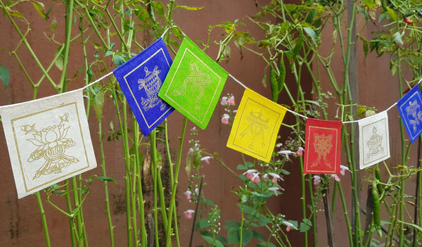 Lokta Paper Prayer Flags, 8 Auspicious Symbols (Ashtamangala)