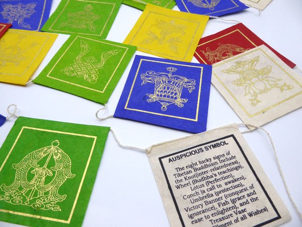 Lokta Paper Prayer Flags, 8 Auspicious Symbols (Ashtamangala)