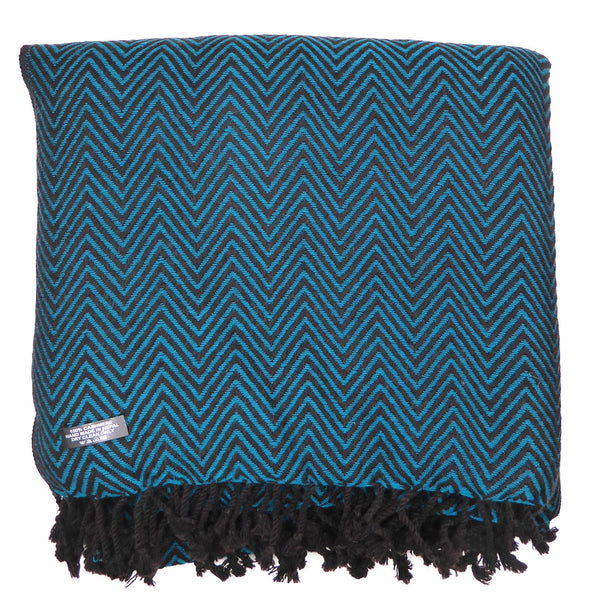 Cashmere blanket, Black and Green chevron