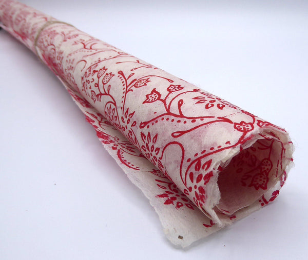 Red Floral print on Hemp Tissue Paper