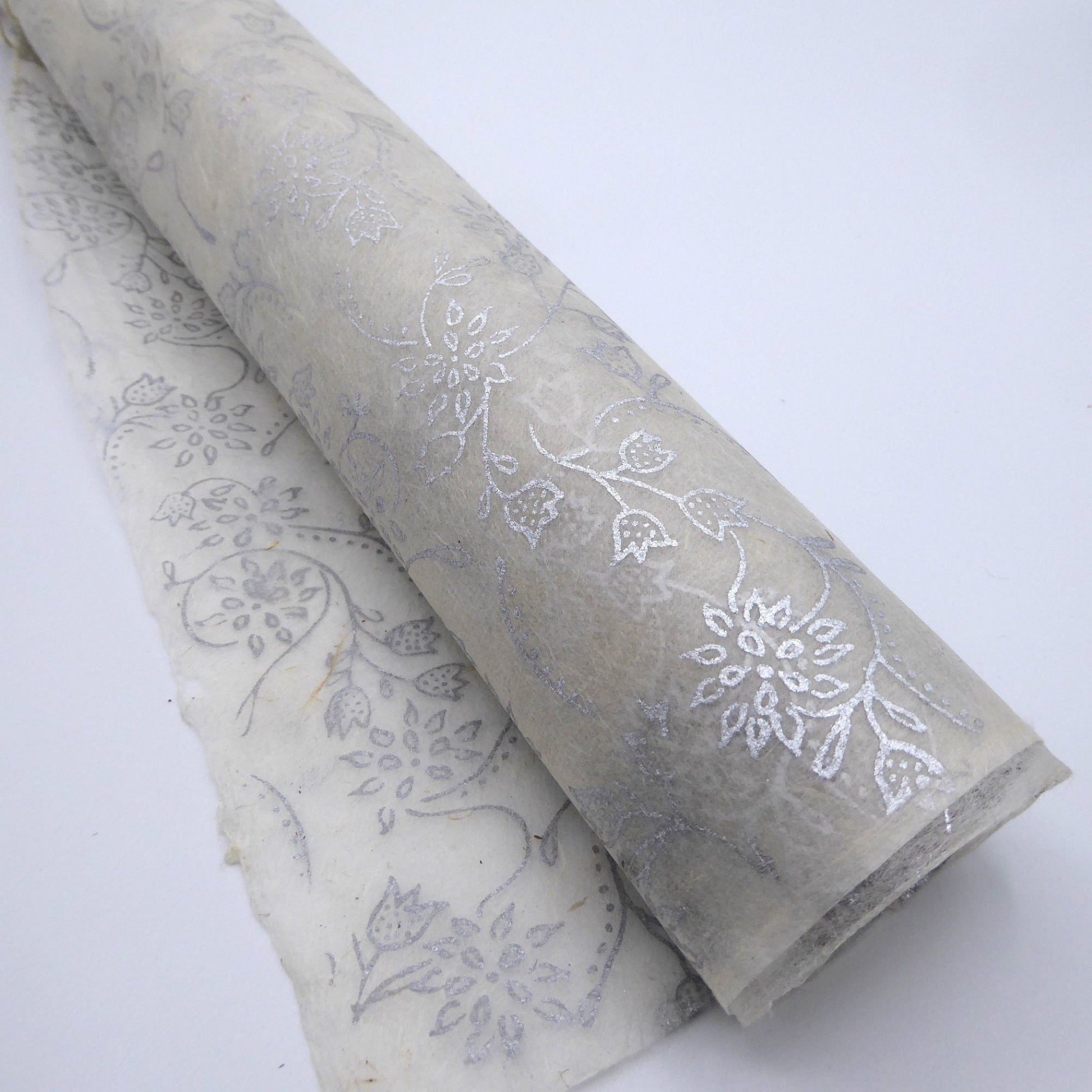 Silver Floral print on Hemp Tissue Paper