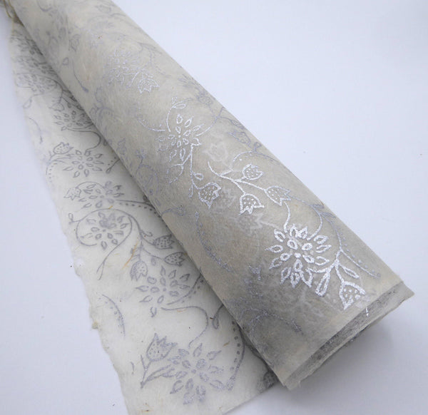 Silver Floral print on Hemp Tissue Paper