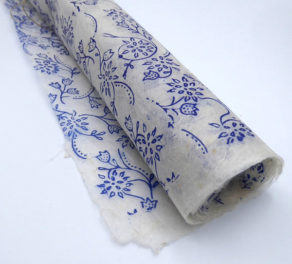 Blue Floral print on Hemp Tissue Paper