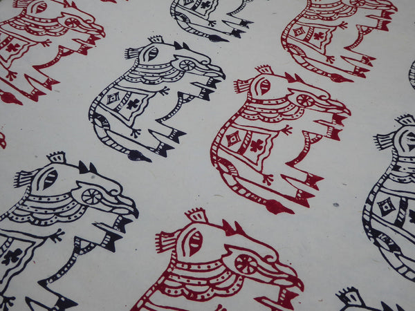 Mithila Elephants Block Printed on Lokta Paper, Handmade, Tree Free & Sustainable
