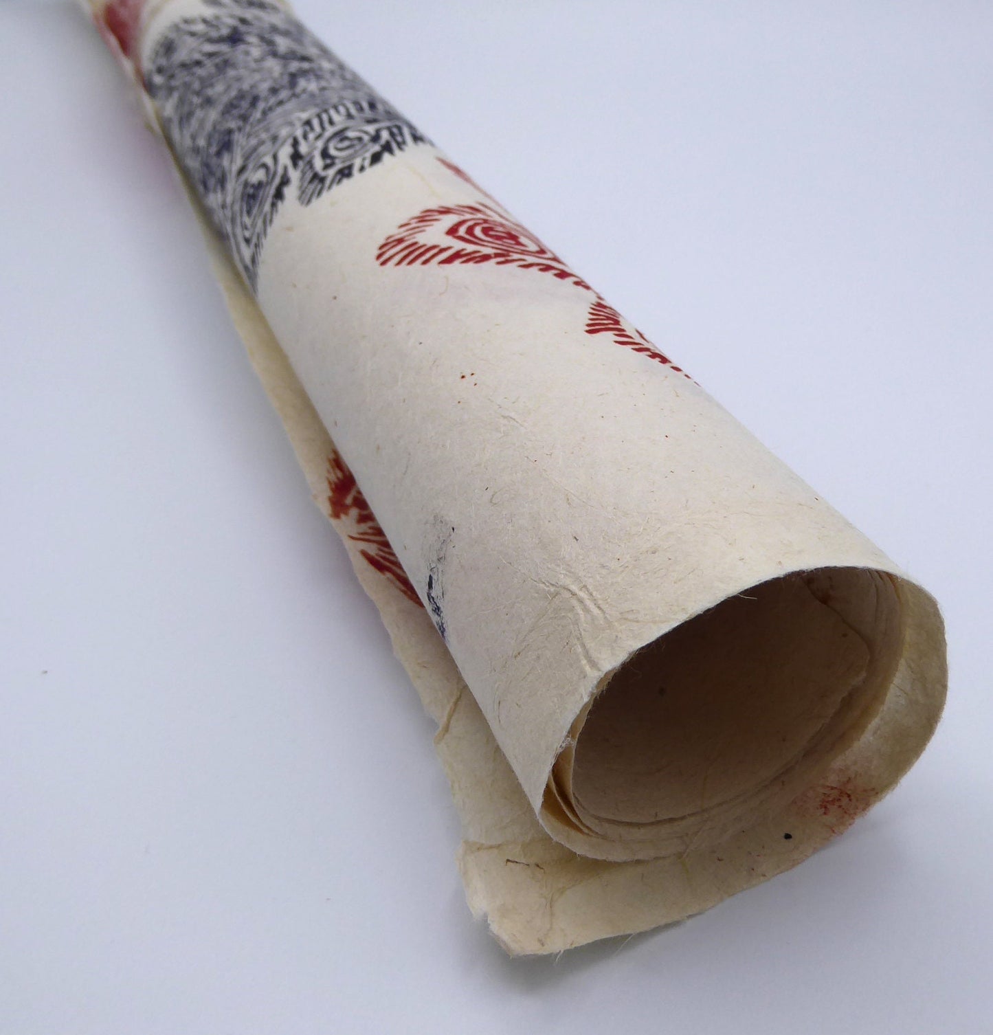 Peacock Feather Block Printed on Lokta Paper, Handmade, Tree Free & Sustainable