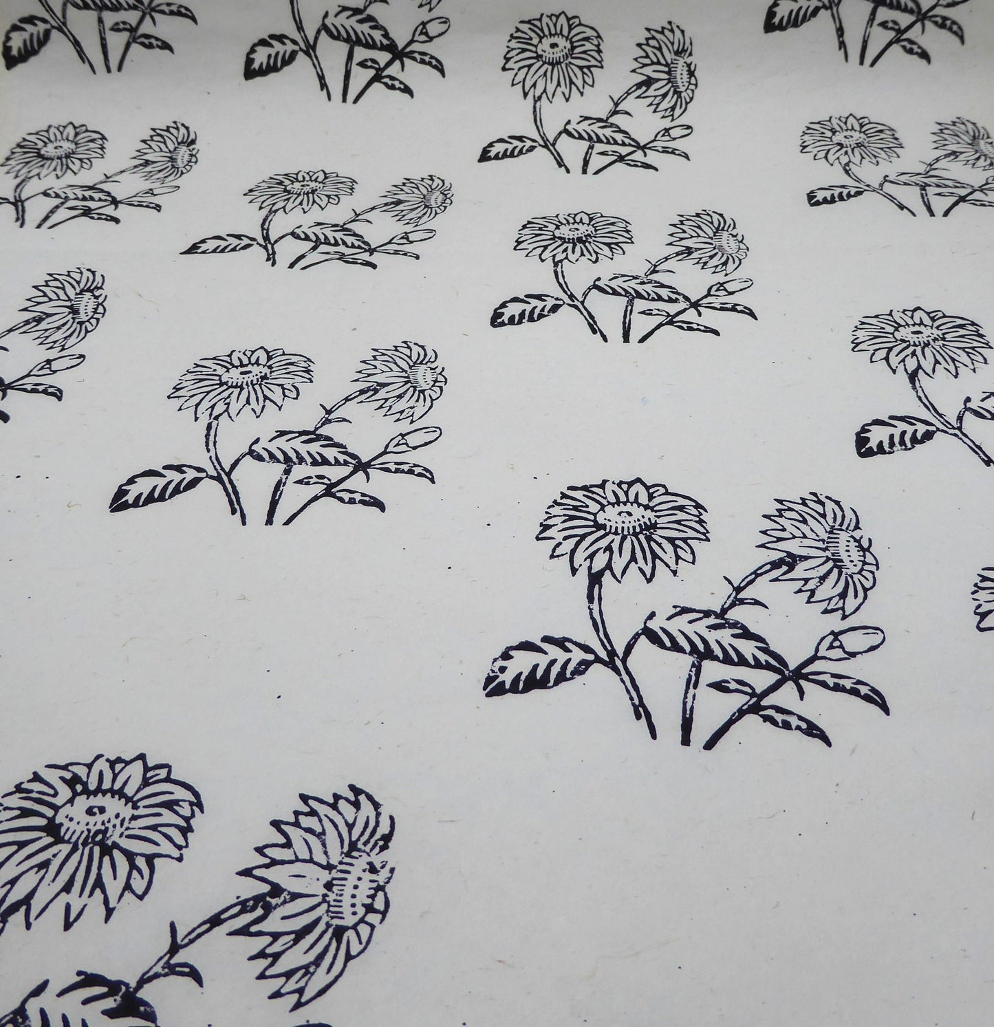 Black Wildflowers block printed on Lokta Paper, Handmade, Tree-Free & Sustainable