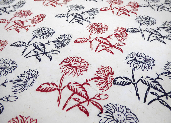 Red and Black	Wildflowers block printed on Lokta Paper, Handmade, Tree-Free & Sustainable