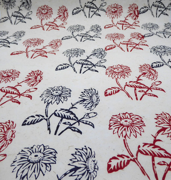 Red and Black	Wildflowers block printed on Lokta Paper, Handmade, Tree-Free & Sustainable