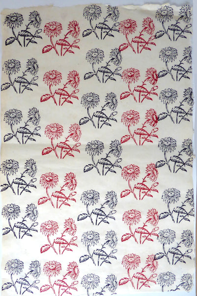 Red and Black	Wildflowers block printed on Lokta Paper, Handmade, Tree-Free & Sustainable