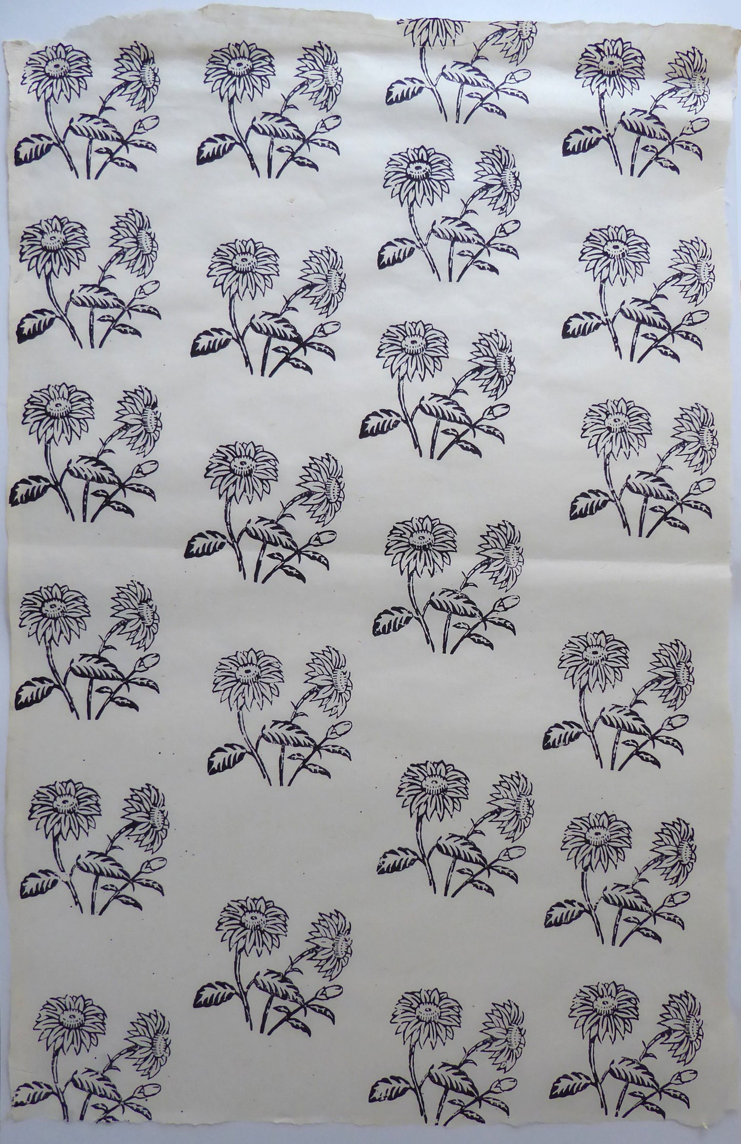 Black Wildflowers block printed on Lokta Paper, Handmade, Tree-Free & Sustainable