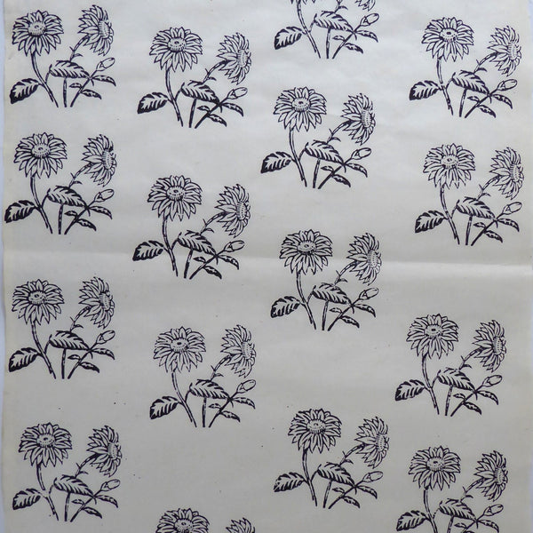 Black Wildflowers block printed on Lokta Paper, Handmade, Tree-Free & Sustainable