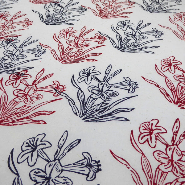 Black and Red Pond Flower Block Printed on Lokta Paper, Handmade, Tree Free & Sustainable