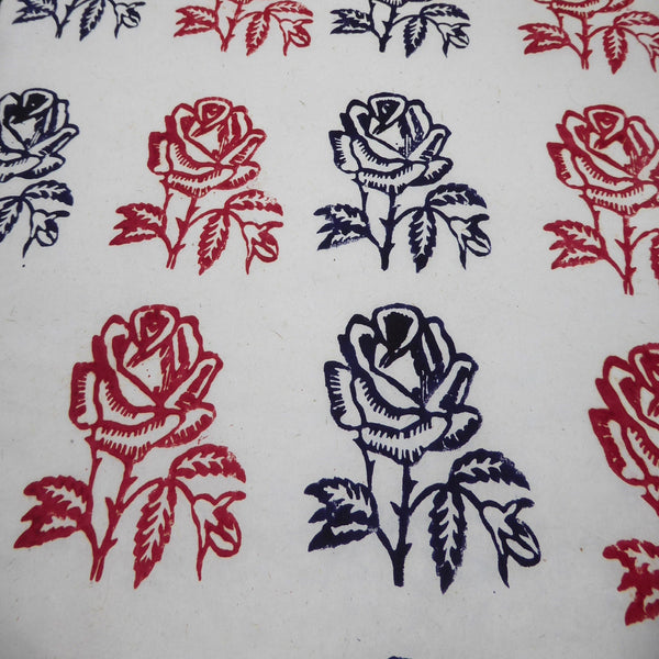Roses block printed on Lokta Paper, Handmade, Tree-Free & Sustainable