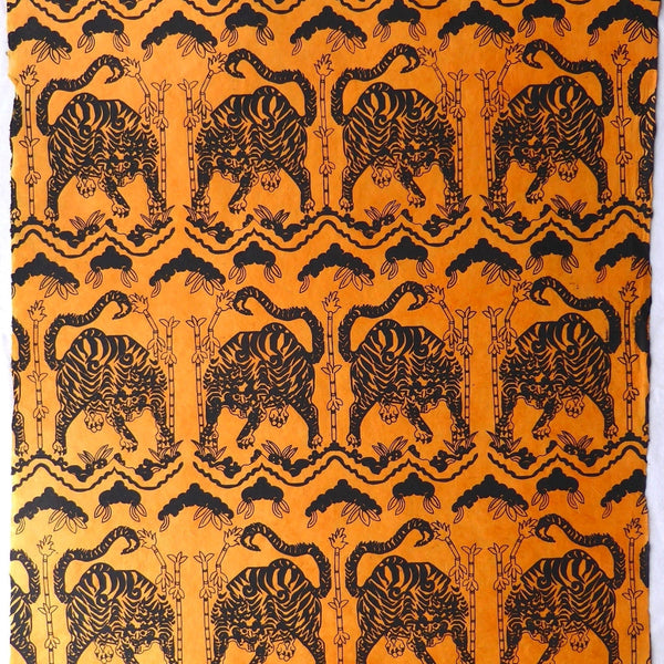 Orange & Black Bengal Tiger Print on Lokta Paper, Tree Free & Sustainable