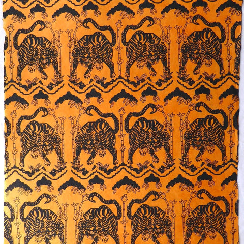 Orange & Black Bengal Tiger Print on Lokta Paper, Tree Free & Sustainable