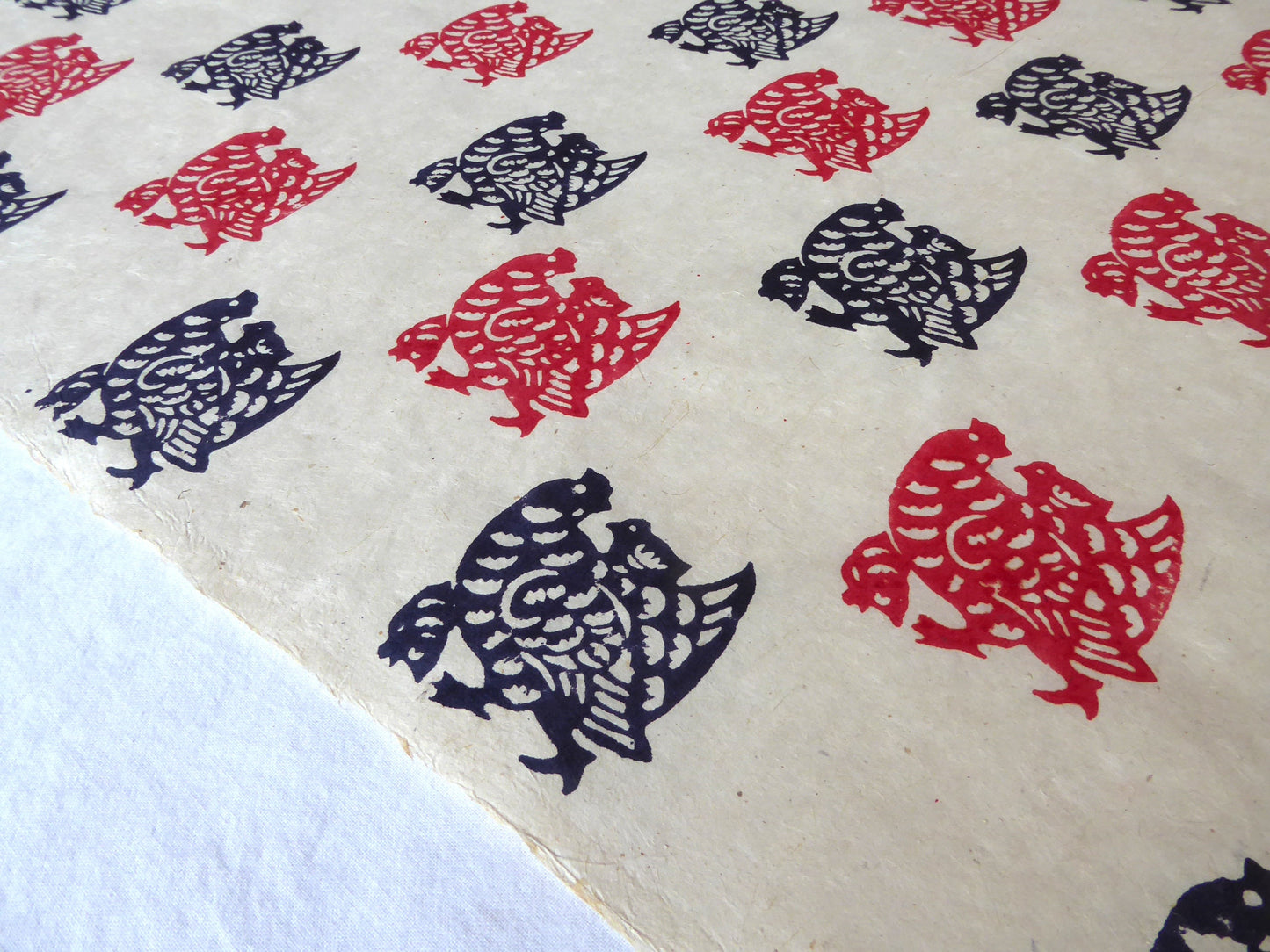 Chickens Block Printed on Lokta Paper, Handmade, Tree Free & Sustainable