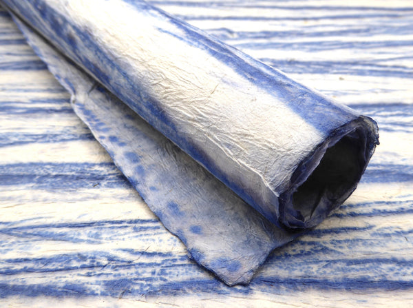 Crushed Blue Vegetable Dyed Lokta Paper Handmade in the Himalayas. Tree Free & Sustainable