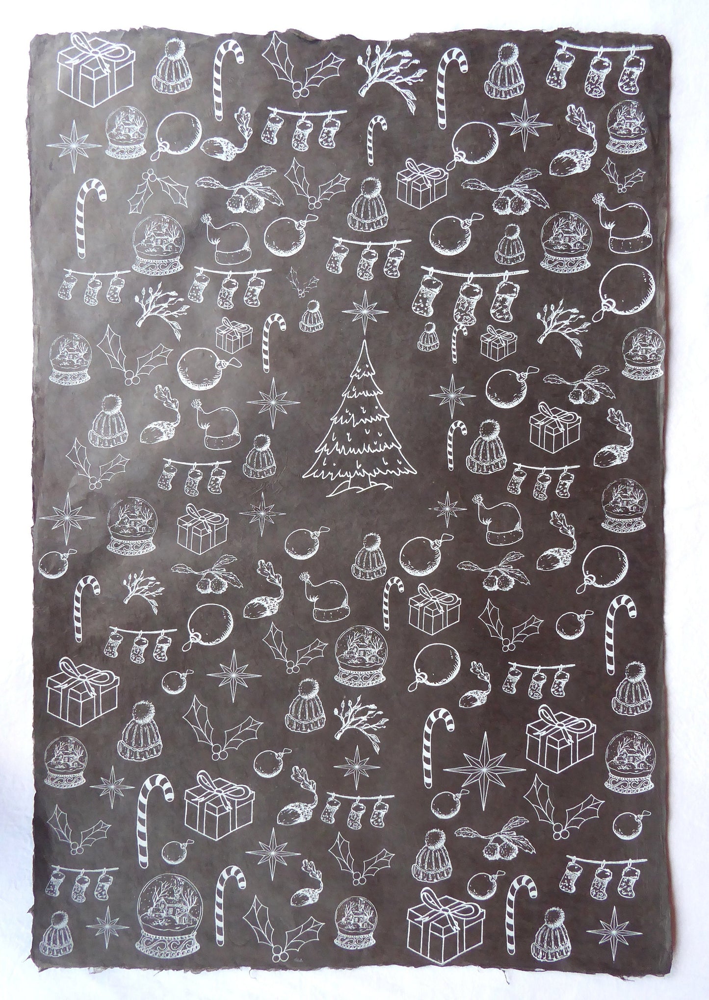 Christmas Decorations Lokta Paper, Handmade in the Himalayas; Black