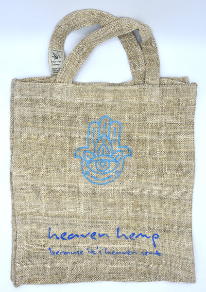 Bajura Hemp Tote Bag. Handprinted (hand of fatima)