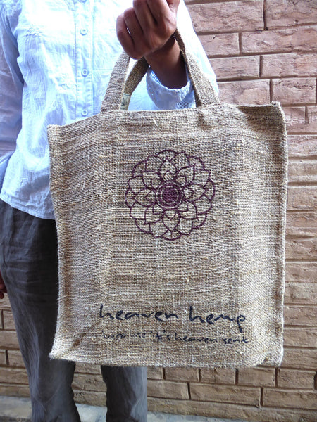 Bajura Hemp Tote Bag. Handprinted  (flower)