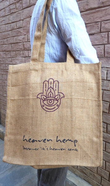 100% Jute Tote Bag, Handprinted