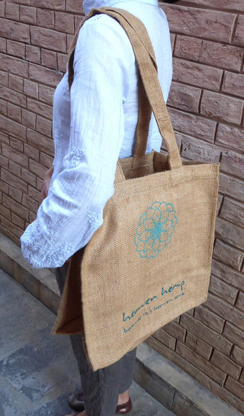 100% Jute Tote Bag, Handprinted